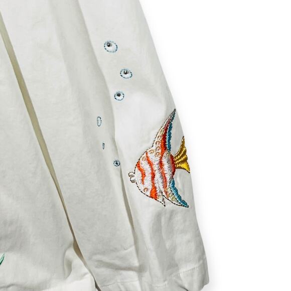 Quacker Factory Jacket Womens 2X Embroidered Tropical Fish Reef Zip Cotton White - Picture 7 of 14
